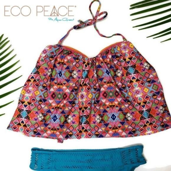 Eco peace by aqua green NWT sweetheart bikini tankini geometric top size medium - Picture 3 of 6